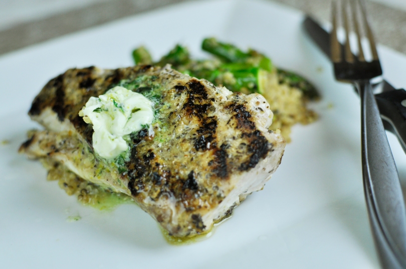 Grilled Yellowtail with Lemon Basil Butter and Roasted Asparagus Quinoa ...